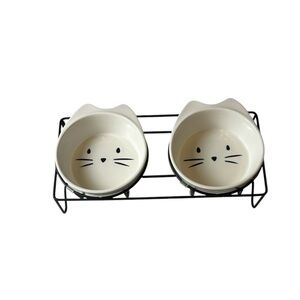 Signature Housewares Cat Face Ceramic Pet Bowl Set Food Water Bowls For Cats